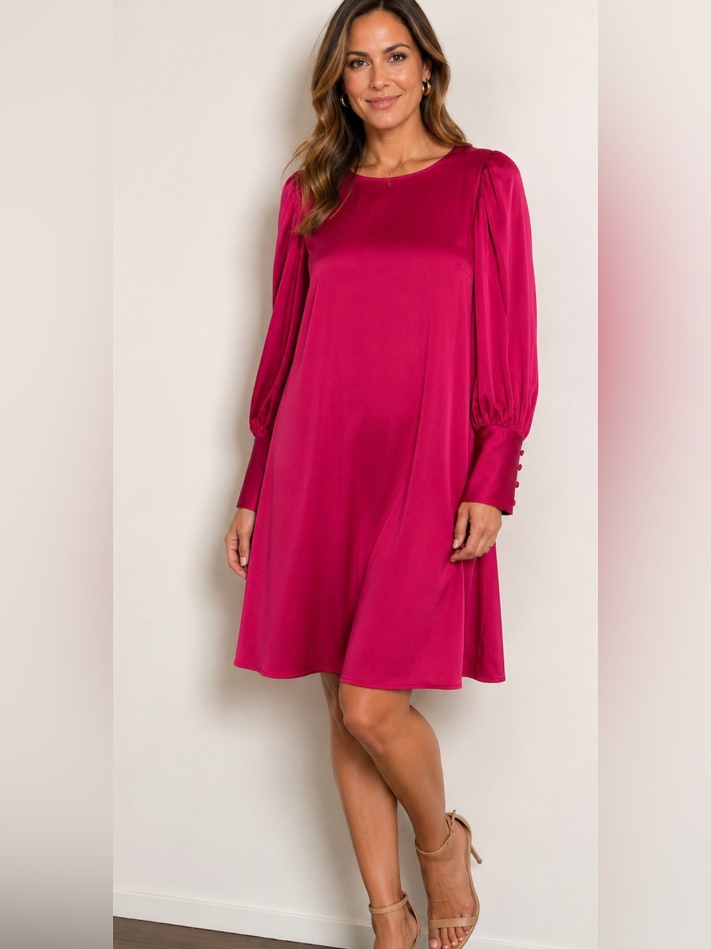 Banana Republic Magenta Pink Silk-Look Dress – Size 14